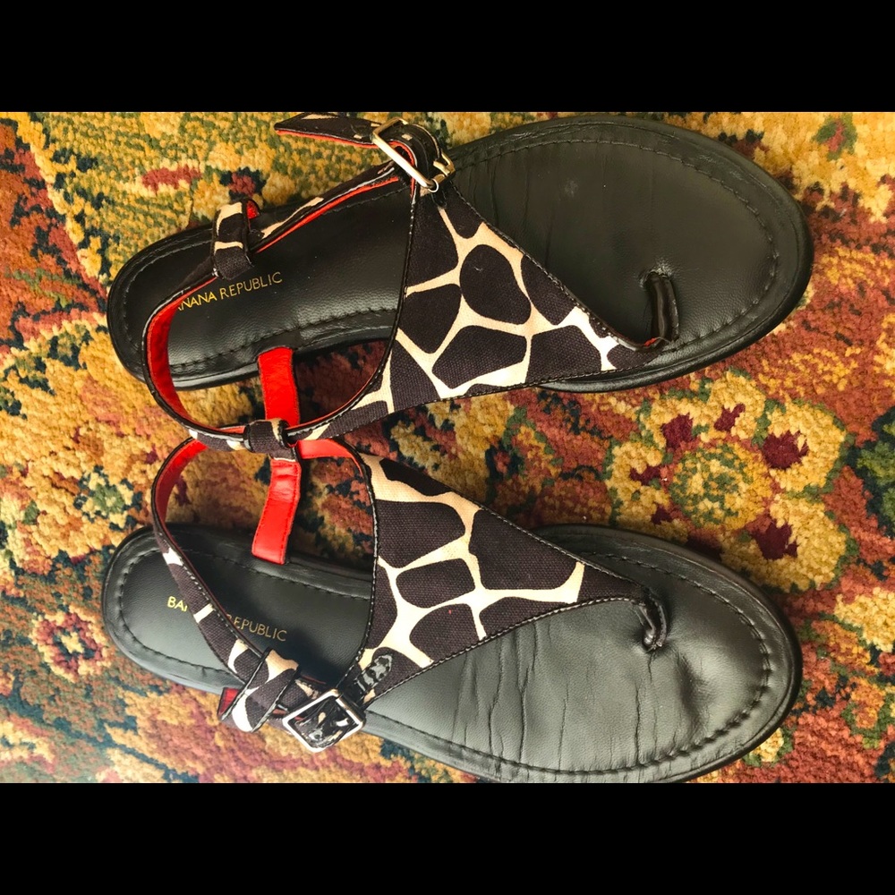Sandals with cow print! White and brown.